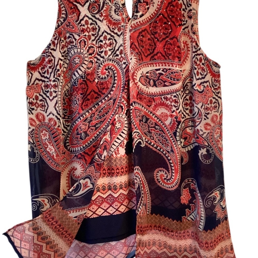 Roz & Ali Tunic Style Top Red White & Blue Paisley Blouse Size 2X